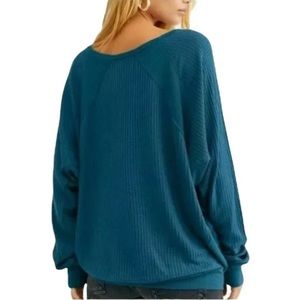Free People‎ Waffle Knit Santa Clara Teal top
